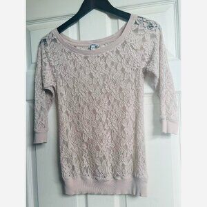 Express Beige Lace 3/4 Sleeve Sweater